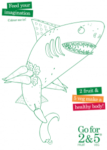 shark colouring in image to get your child familliar with vegetables thanks to go for 2 and 5